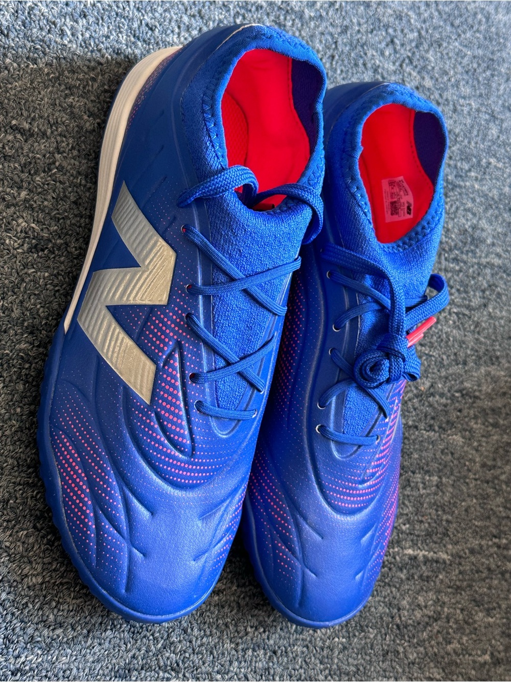New Balance Blue Athletic Turf Soccer Shoes with Pink Accents - Picture 4 of 6